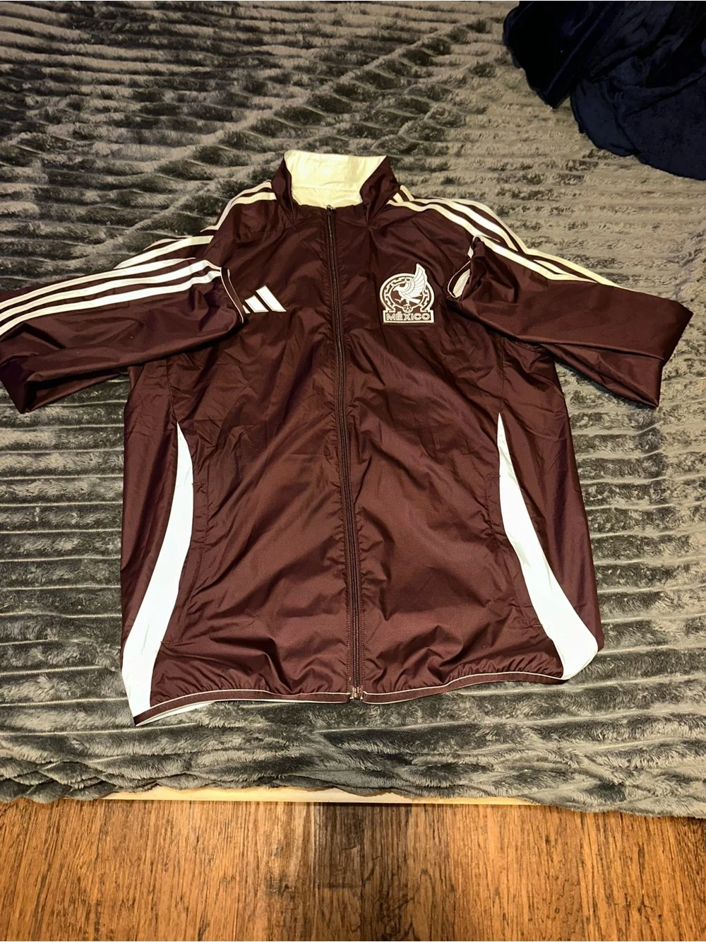 adidas Maroon and White Full-Zip Athletic Jacket